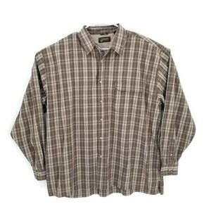Wrangler Mens Button Front Shirt Brown Ivory Plaid Long Sleeve Pocket Mesh 2XL